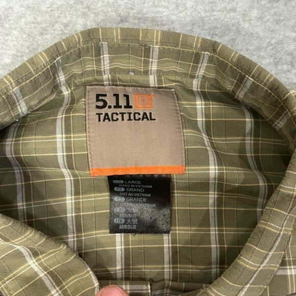 5.11 Tactical Mens Plaid Button Down Shirt Size Large Green White Short Sleeve - Picture 4 of 7
